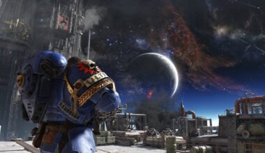A Space Marine looks out at space.