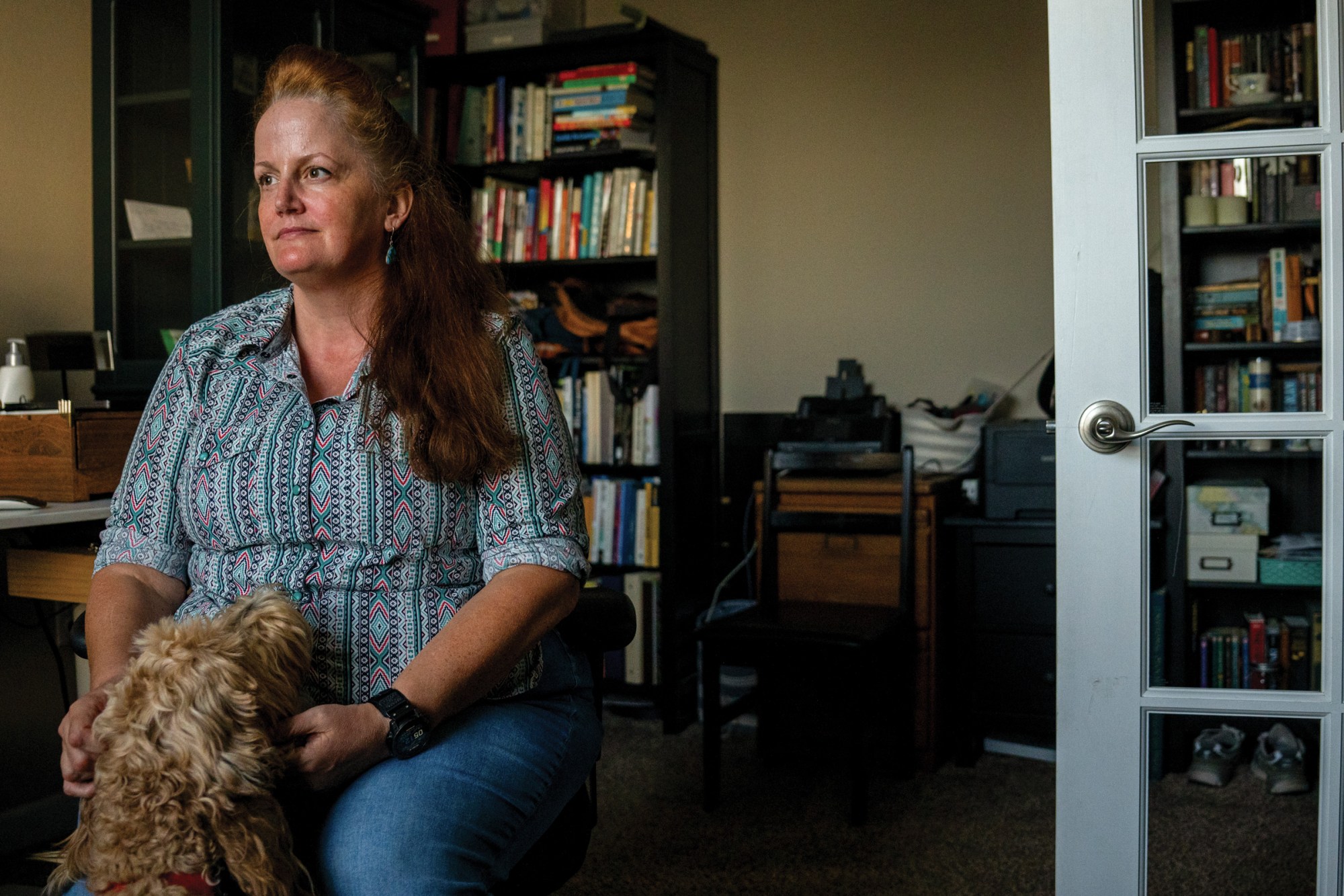 Emilie Myth and her dog, Piper, at home in September.