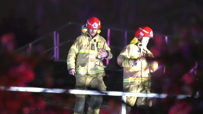 Emergency services at the scene of a fire at the Tip Top Bakery in Canning Vale overnight. Picture: 7NEWS