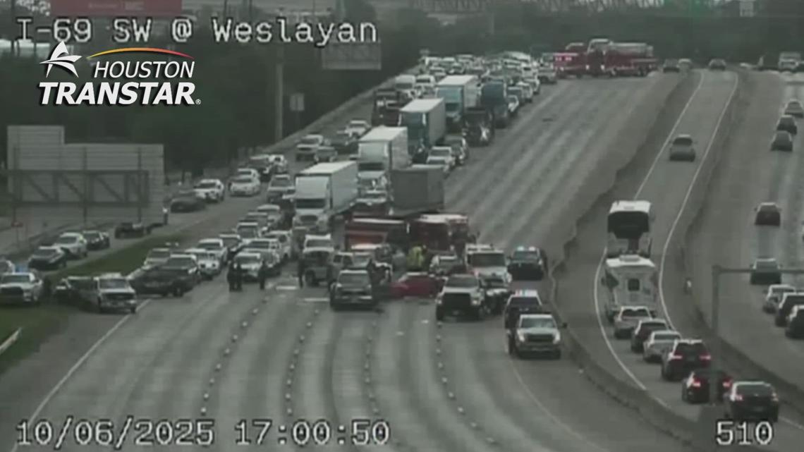 Houston traffic: Southwest Freeway shut down at Wesleyan due to wreck
