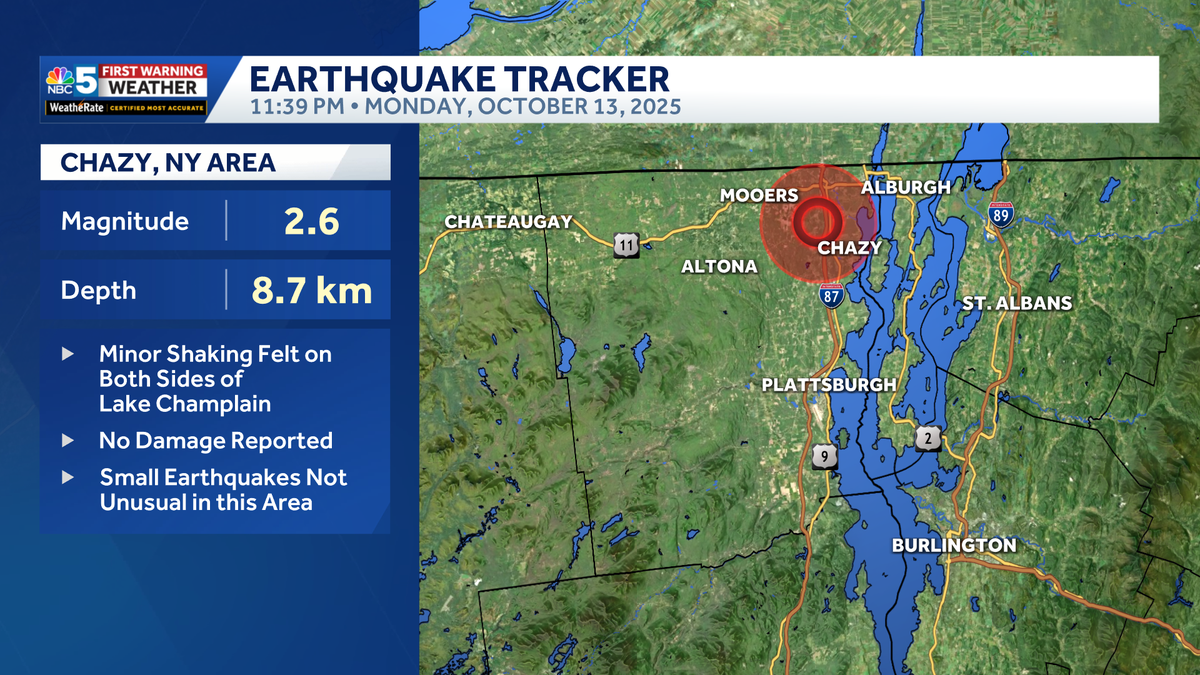 Magnitude 2.6 earthquake shakes towns near Chazy, N.Y.
