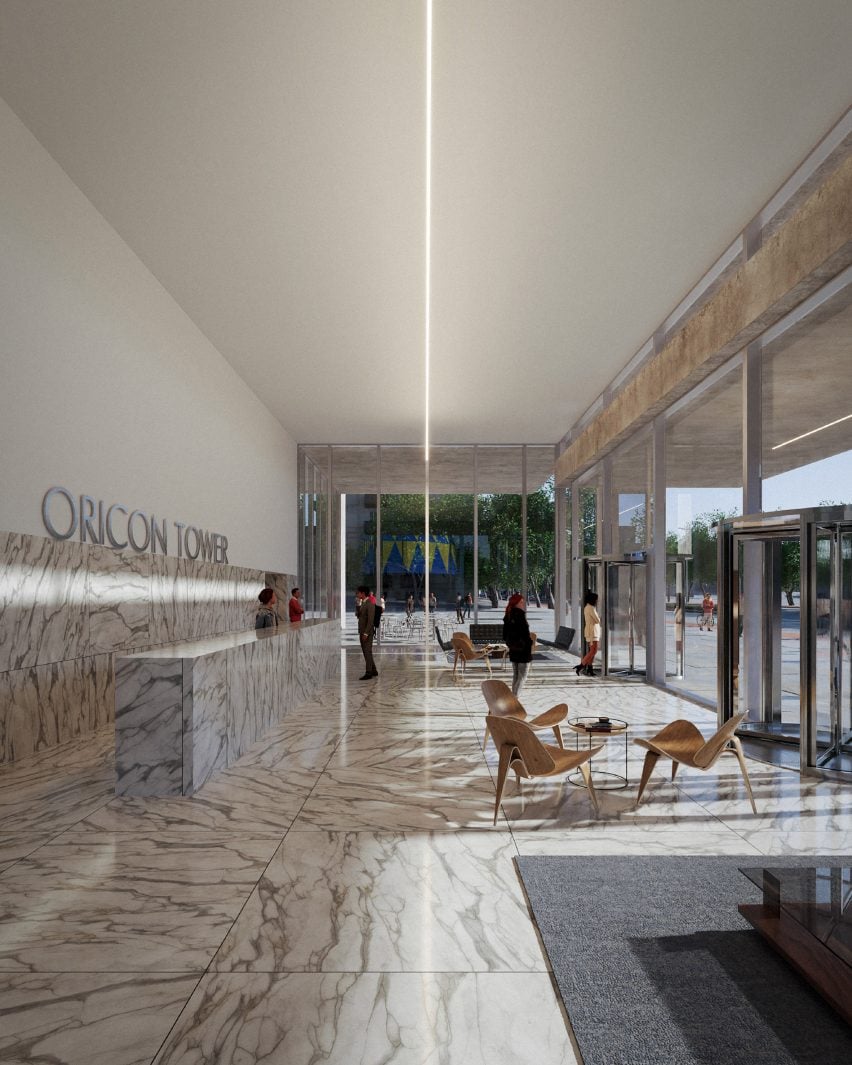 Lobby interior of Oricon Tower by Eduardo Souto de Moura and OODA