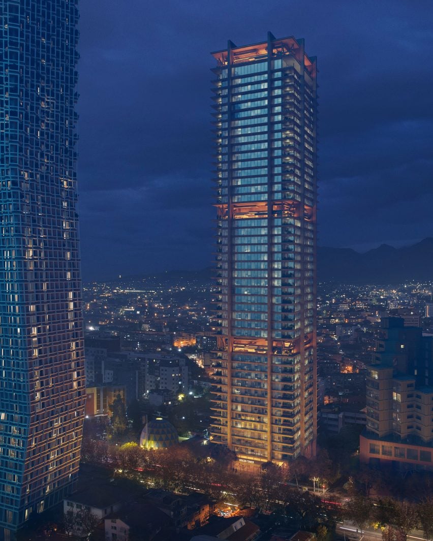 Exterior render of Oricon Tower in Tirana