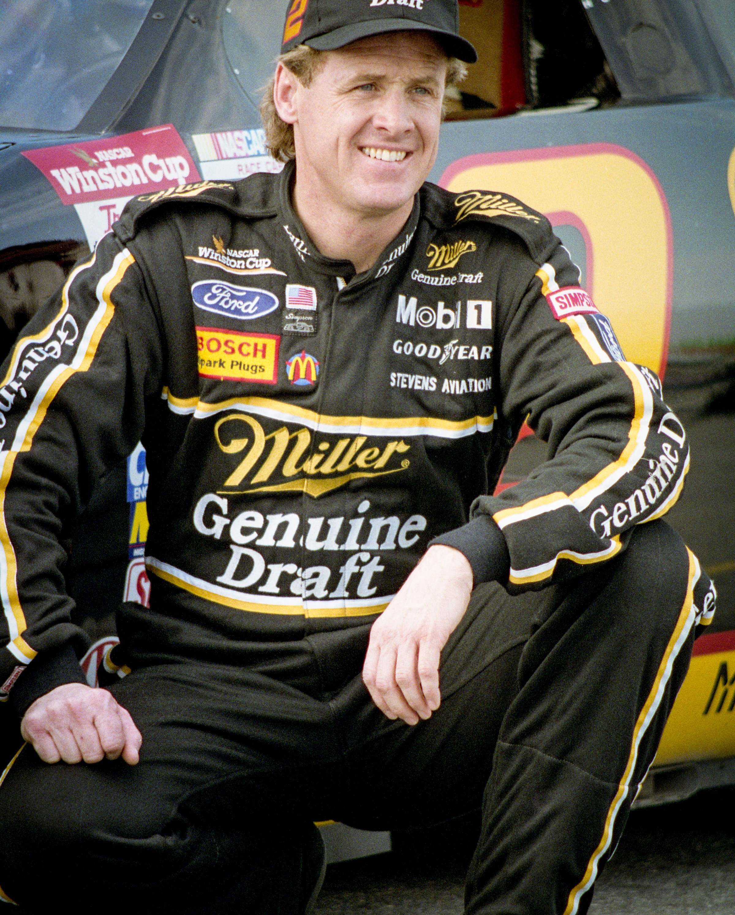 DAYTONA BEACH, FL - FEB 20, 1994: Rusty Wallace poses with his car, Daytona 500, NASCAR, Daytona International Speedway, Daytona Beach, FL, February 1994. (Photo by Brian Cleary/Getty Images)