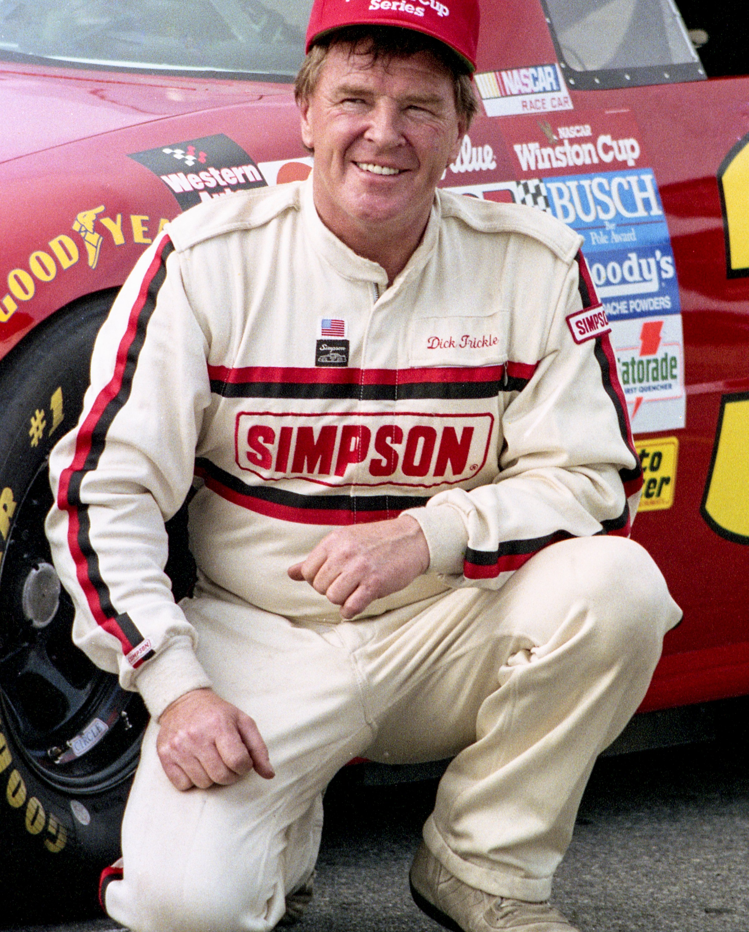 DAYTONA BEACH, FL - FEB 20, 1994: Dick Trickle poses with his car, Daytona 500, NASCAR, Daytona International Speedway, Daytona Beach, FL, February 1994. (Photo by Brian Cleary/Getty Images)