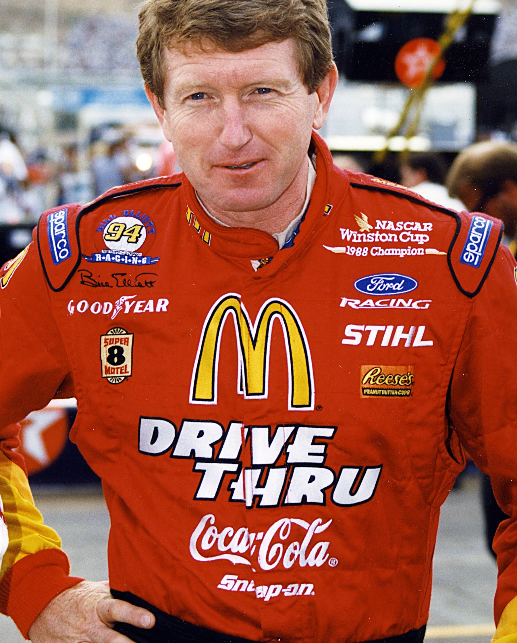 UNKNOWN — Late-1990s: Bill Elliott ran his own NASCAR Cup race team with sponsorship from McDonald’s from 1995 through 2000. Elliott ran in 185 Cup events during that time frame and scored 44 top 10 finishes. (Photo by ISC Images & Archives via Getty Images)