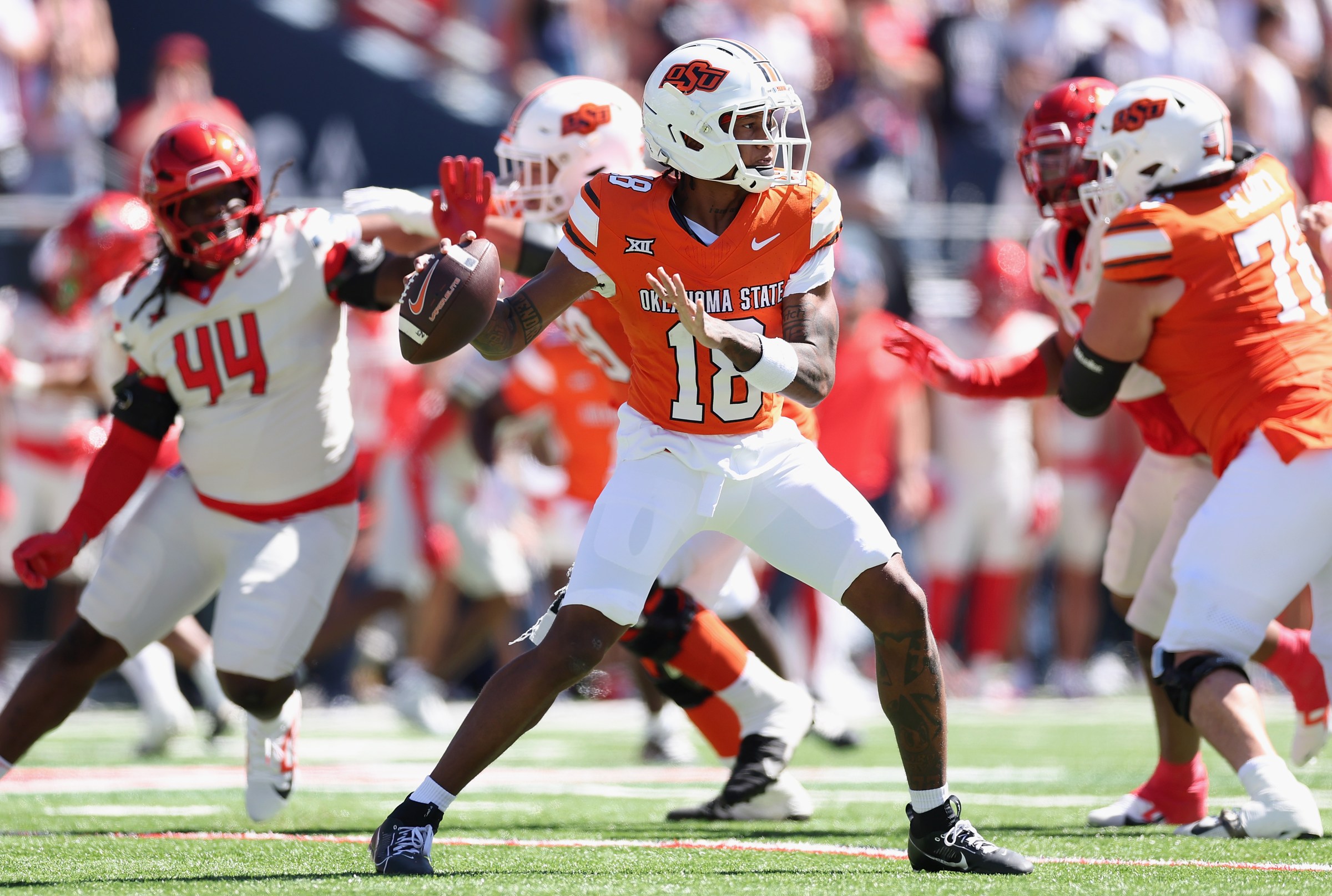 Sam Jackson V is one of two quarterback options for Oklahoma State this week. Formerly a QB from 2022-23, Jackson played receiver for the Cowboys until last week.