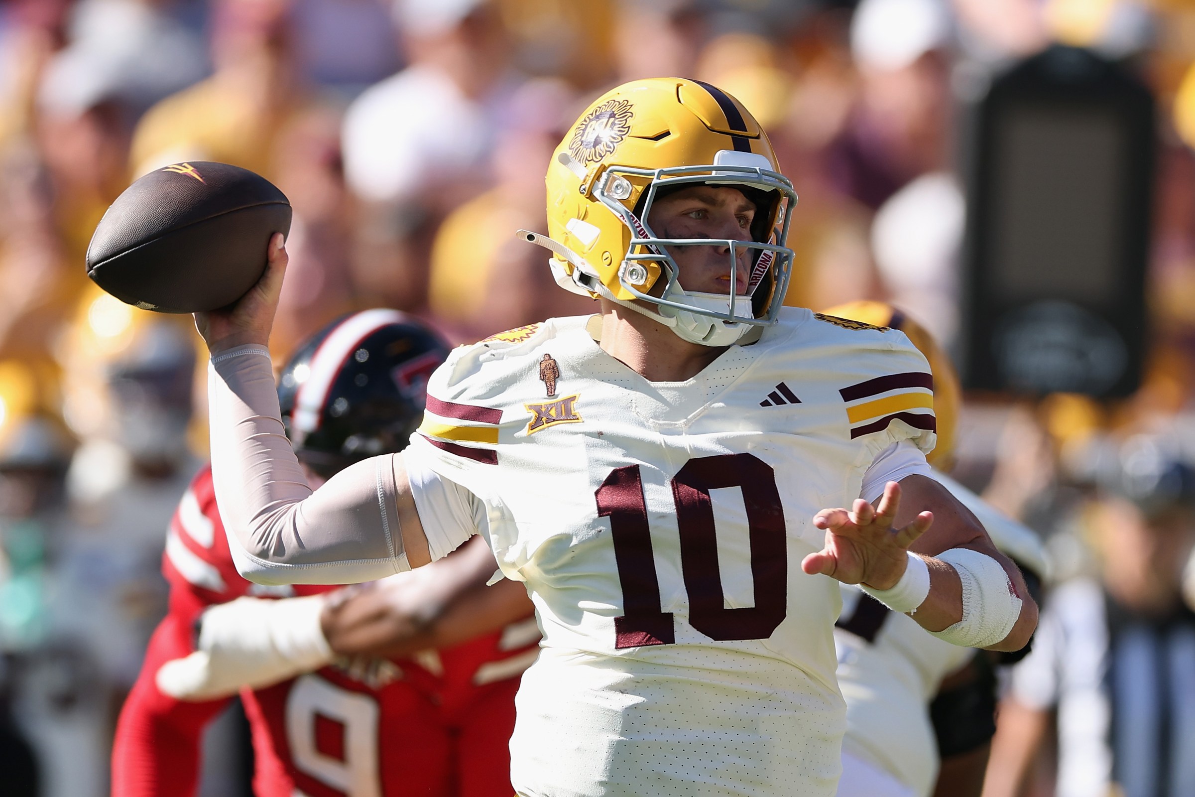 Arizona State QB Sam Leavitt threw for a season-high 319 yards to upset Texas Tech last Saturday.