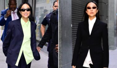 Greta Lee Wears Two Different Suit Looks While Doing Press in NYC