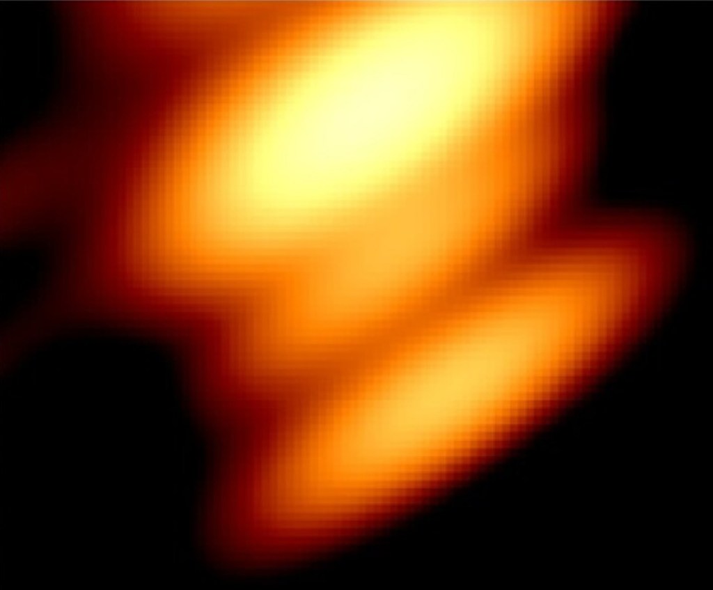 Image of two black holes locked in orbit.
