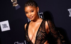 Halle Bailey arrives for the Recording Academy and Clive Davis pre-Grammy gala at the Beverly Hilton hotel in Beverly Hills, California on February 4, 2023.