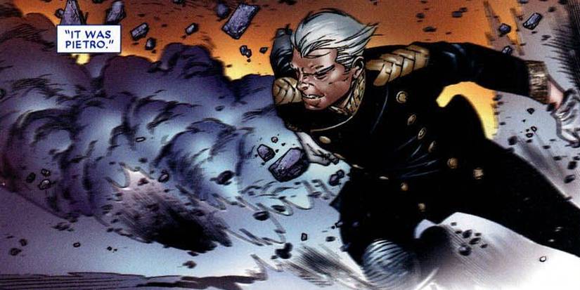 Marvel Comics House of M event Quicksilver running in formal wear