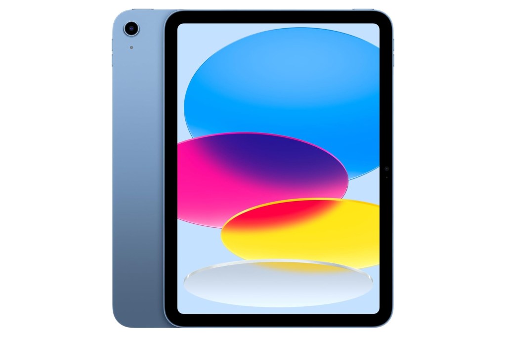 iPad with colorful abstract shapes on the screen.