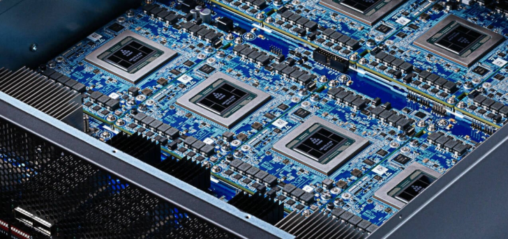 Multiple processors labeled Eight Bay Cuda Cores on a computer server motherboard.