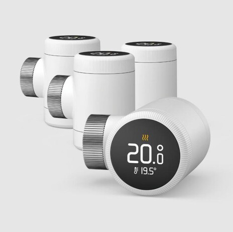 Tado° Radiator Thermostat X – Quattro Pack on a white background
