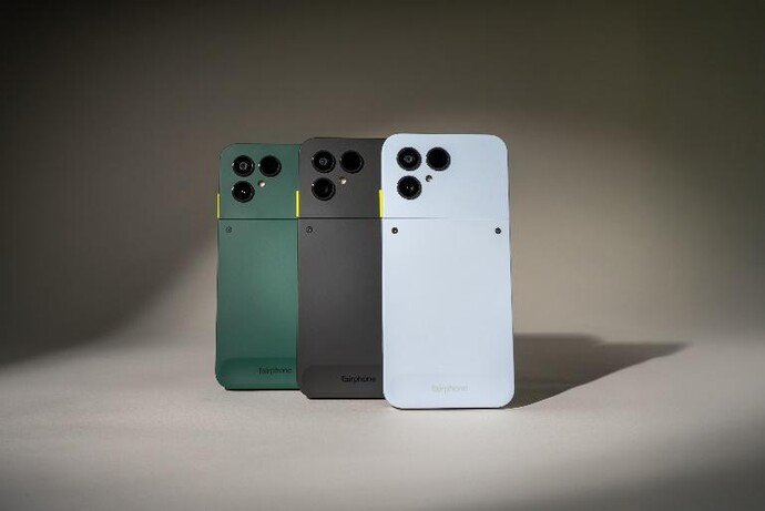 Three Fairphone 6 in a spotlight