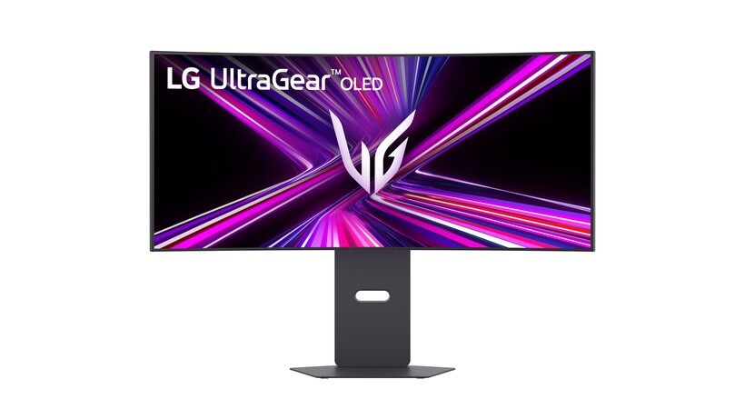 LG UltraGear 34” GX9 OLED Gaming Monitor on a white background