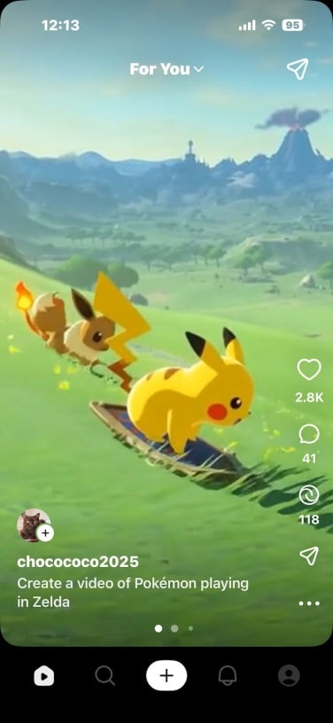 screenshot of sora app showing ai video of pokemon