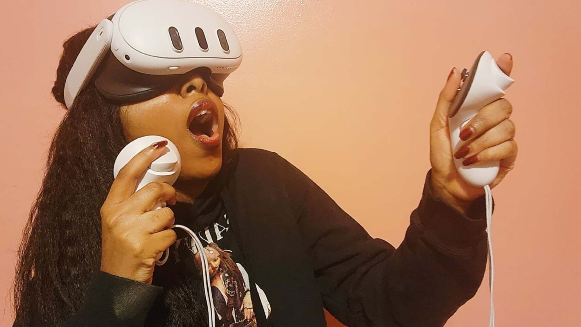 woman testing meta quest 3 vr headset