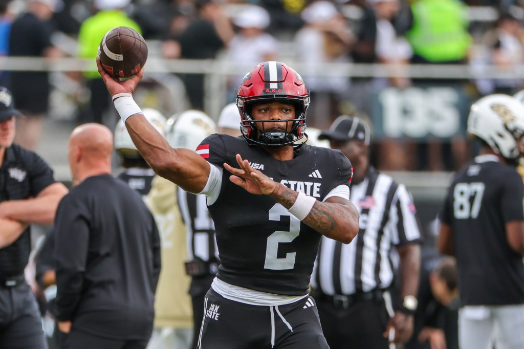 Jacksonville State Gamecocks quarterback Gavin Wimsatt (2) warms up before the game against the UCF Knights.