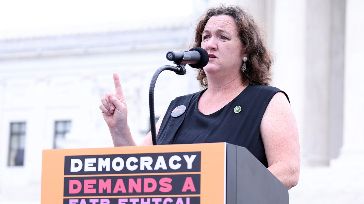 Katie Porter giving speech