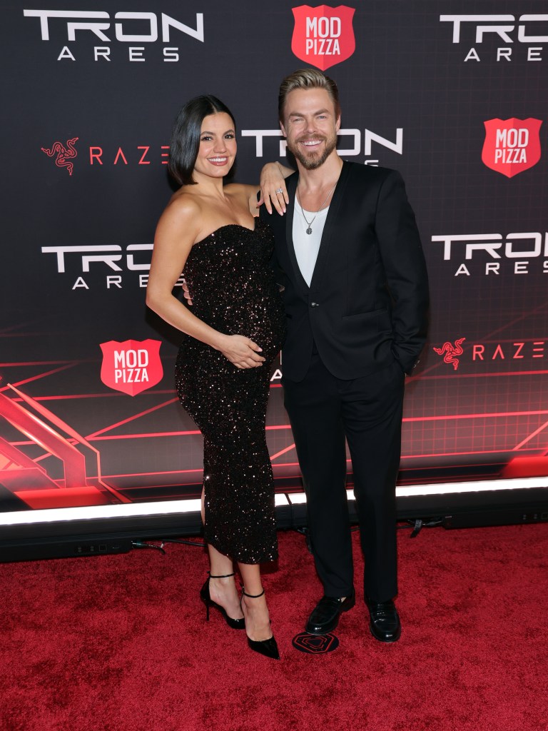 Hayley Erbert and Derek Hough attend the "Tron: Ares" premiere