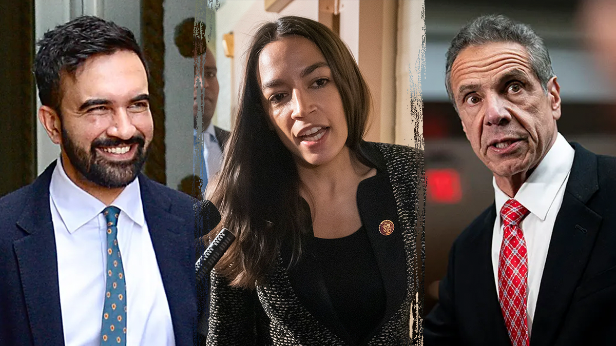 Zohran Mamdani, Rep. Alexandria Ocasio-Cortez and former Gov. Andrew Cuomo split image