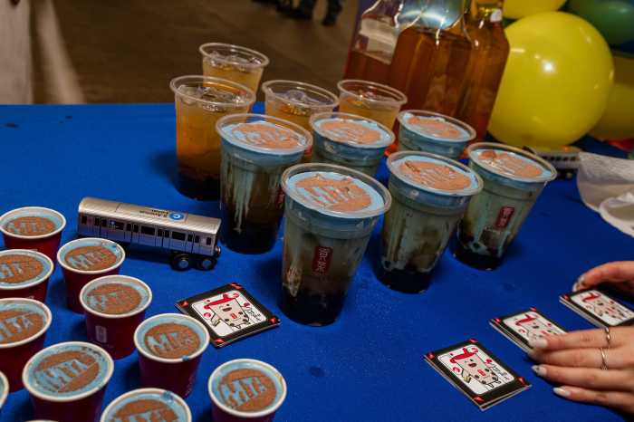 Fantastic fare-well: How the MTA and famous NYC food vendors are giving the MetroCard a delicious departure 2 Drinks on a table with a blue tablecloth