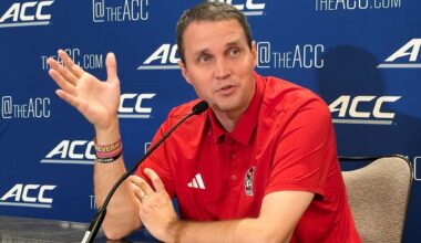 North Carolina State coach Will Wade speaks at the ACC college basketball media days, Wednesday, Oct. 8 2025, in Charlotte, N.C. (AP Photo/Aaron Beard)
