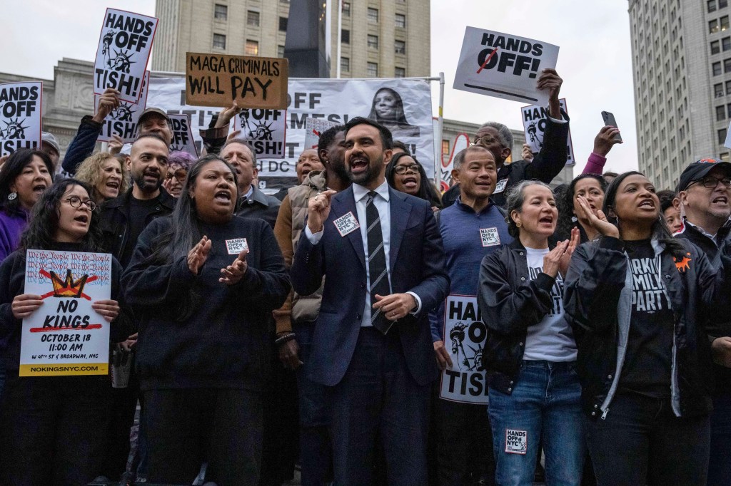 New York City mayoral candidate Zohran Mamdani and others protest against the indictment of New York attorney general Letitia James.