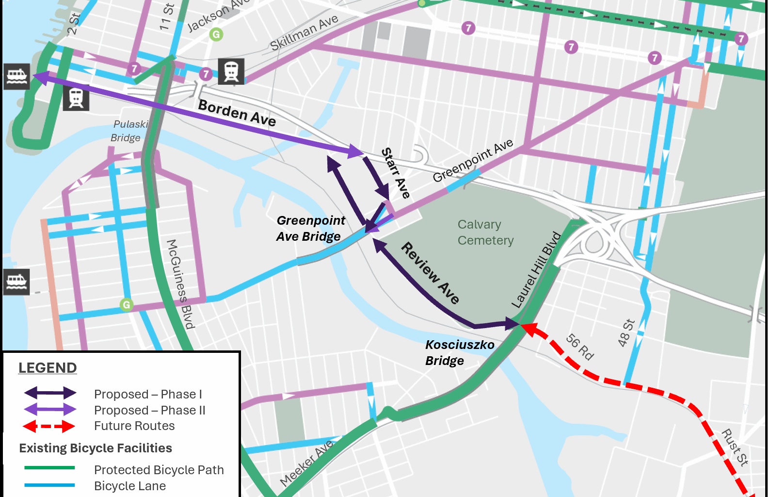 Map of the in-progress Blissville bike network in western Queens.