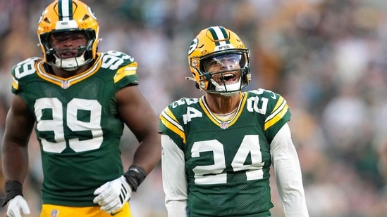 Carrington Valentine #24 of the Green Bay Packers reacts after breaking up a pass against the Cincinnati Bengals (Getty Images via AFP) Carrington Valentine #24 of the Green Bay Packers reacts after breaking up a pass against the Cincinnati Bengals (Getty Images via AFP)
