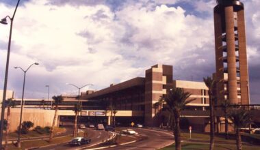 An airport and air traffic control tower.