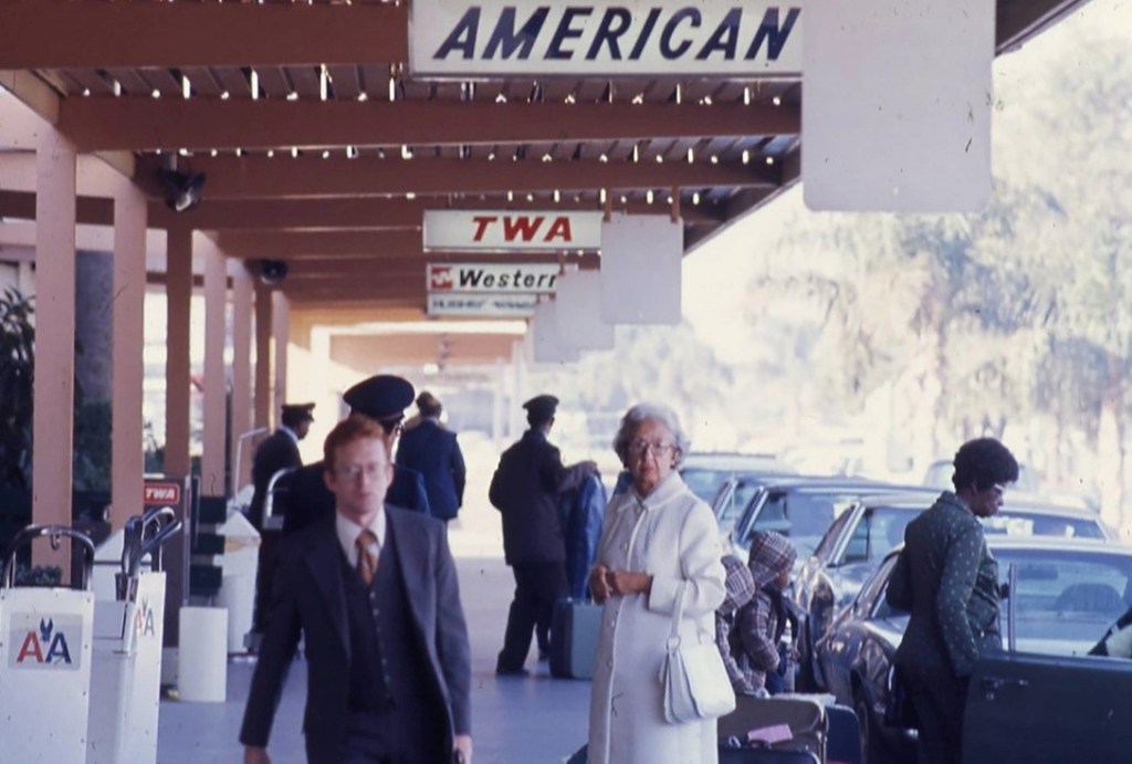 Airline passengers arriving at Phoenix Sky Harbor Airport in the 1970s.