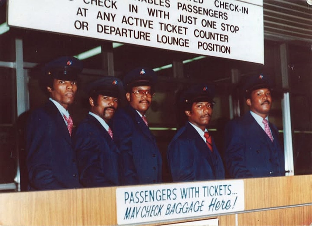 A group of American Airlines skycaps at Sky Harbor in 1975.