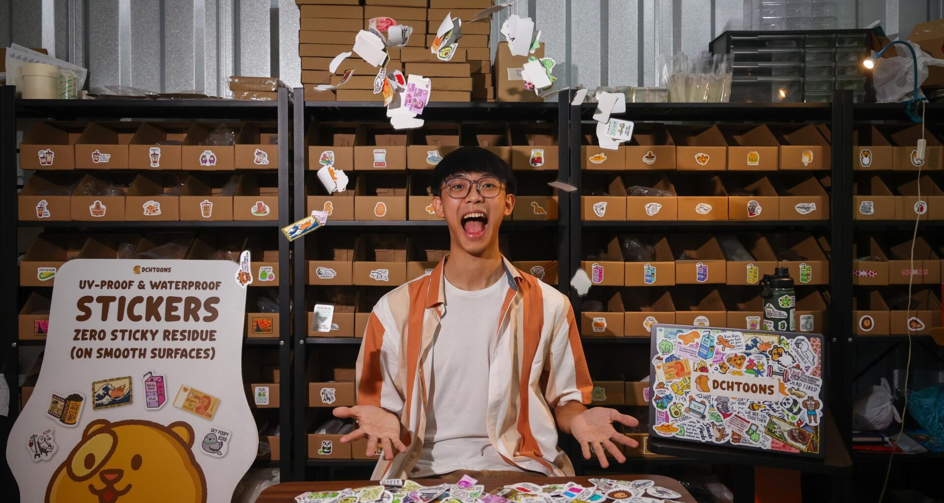 Mr Dylan Chia is the owner of crafts business DCHTOONS, through which he sells merchandise based on his artwork.