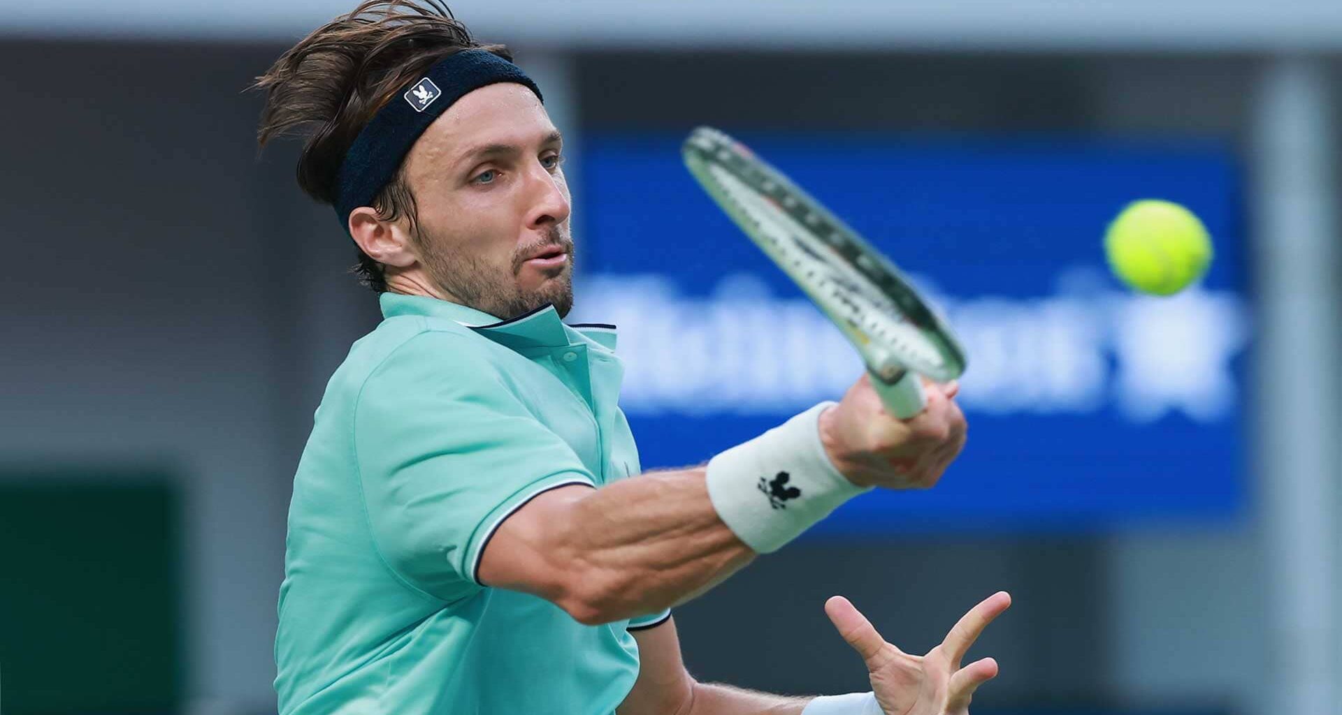 Arthur Rinderknech in action during Sunday's final at the Rolex Shanghai Masters.
