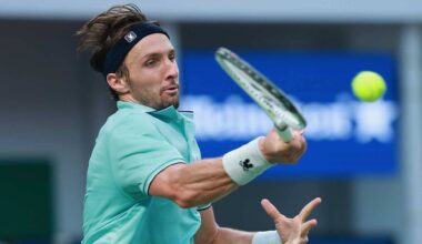 Arthur Rinderknech in action during Sunday's final at the Rolex Shanghai Masters.