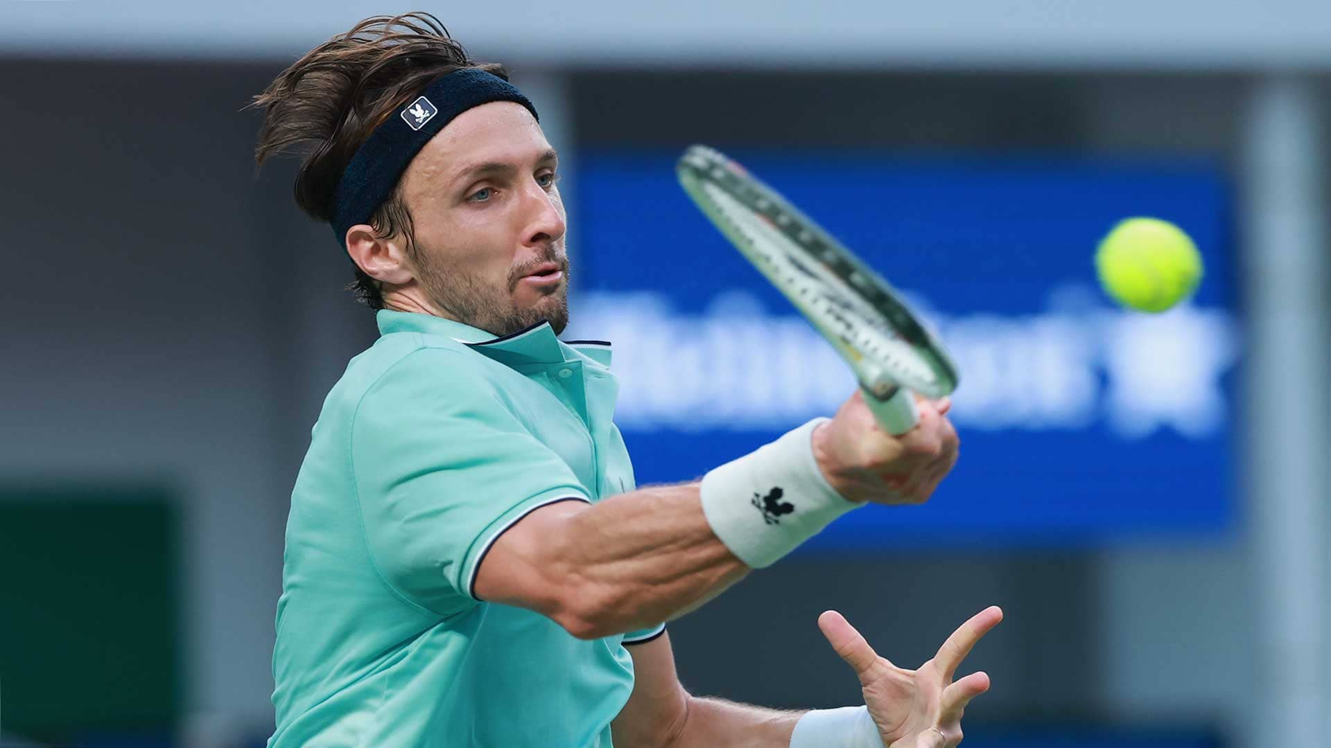 Arthur Rinderknech in action during Sunday's final at the Rolex Shanghai Masters.