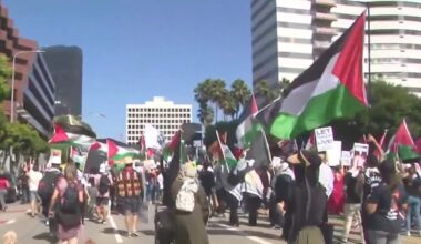 Protesters call for end of war in Gaza outside west LA's Israeli Consulate