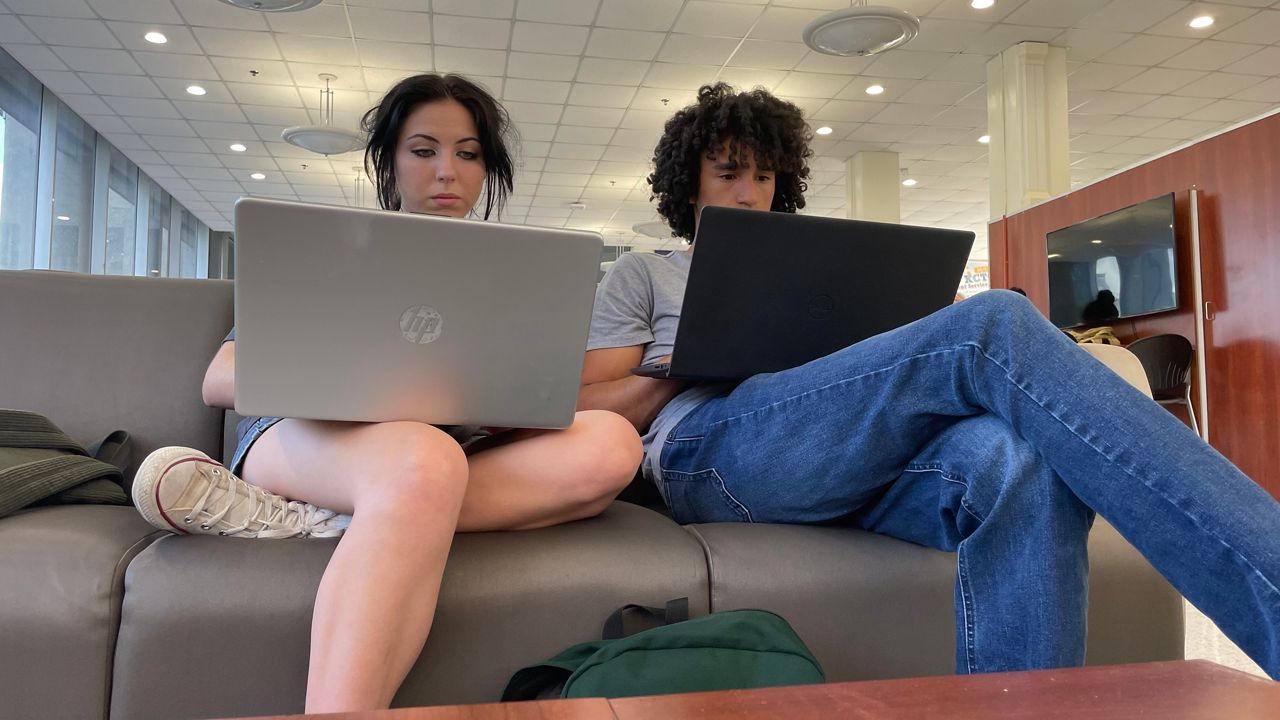 Two Jefferson Community and Technical College students study in between classes. (Spectrum News 1/Eileen Street)