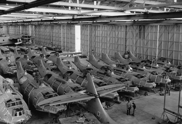 Consolidated Model 28 - U.S. Navy PBY - flying boats in final assembly at the Consolidated Aircraft factory in San Diego in Nov. 1940. (Consolidated Aircraft)