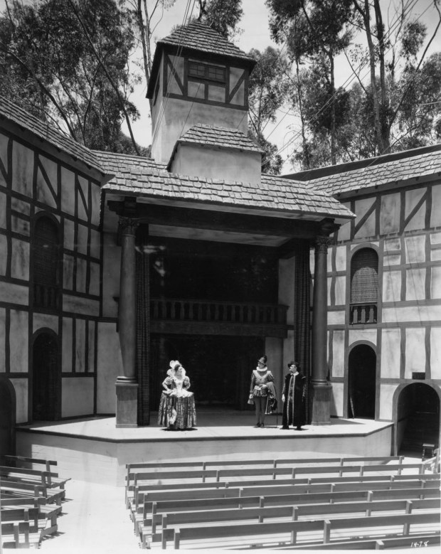 Actors on The Globe Theatre stage in Balboa Park in 1935. (The Old Globe)