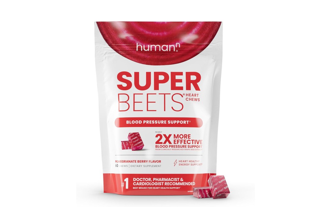Humann SuperBeets Heart Chews, Nitric Oxide and Blood Pressure Support, Grape Seed Extract & Non-GMO Beet Root Powder Energy Supplement, Pomegranate Berry Flavor, 60 Count