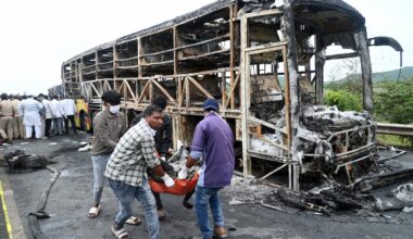 Bus fire kills at least 25 in southern India's Andhra Pradesh state