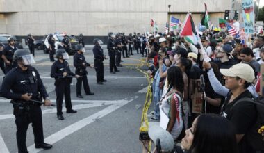 Police declare 'unlawful assembly' at downtown L.A. protest