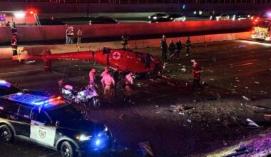 Air ambulance helicopter crashes on Calif. highway; 3 critically hurt