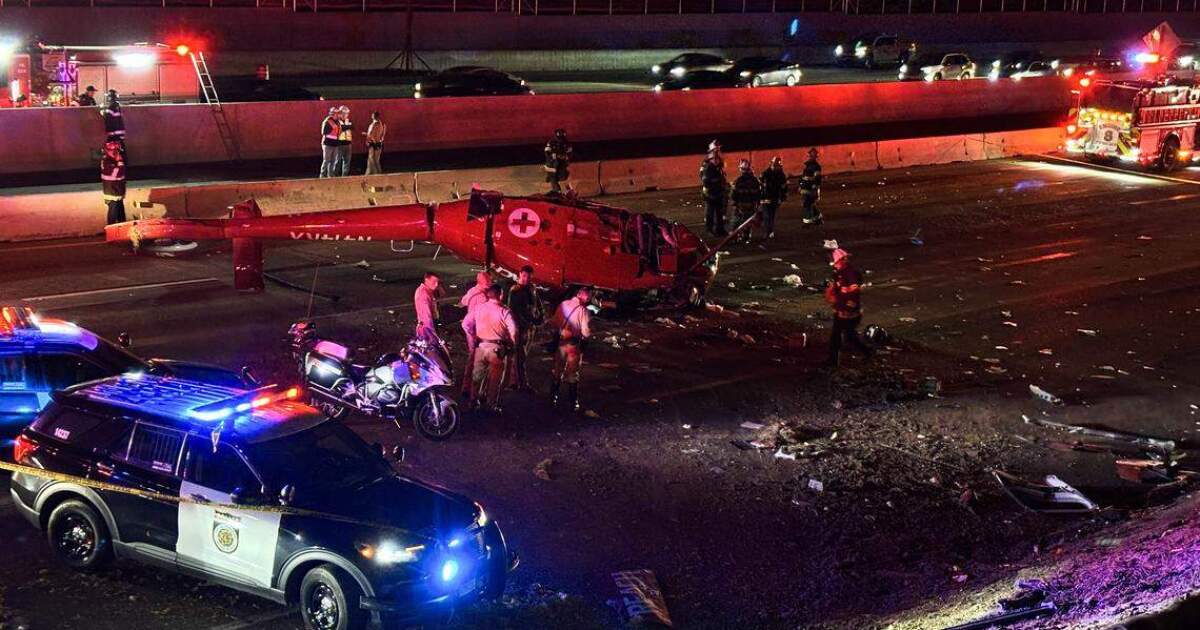 Air ambulance helicopter crashes on Calif. highway; 3 critically hurt