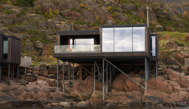 vipp's guesthouse in norway is designed like a fishing cabin on stilts