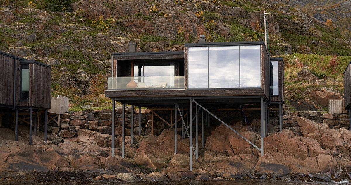 vipp's guesthouse in norway is designed like a fishing cabin on stilts